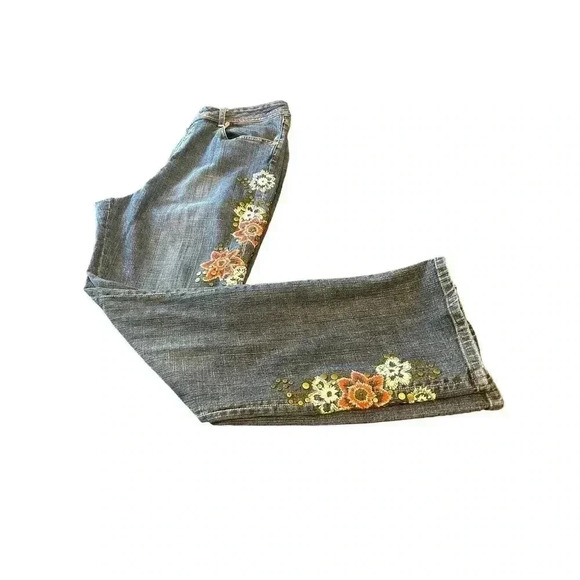 CHICO’S Denim - CHICO’S Platinum Bootcut Embroidered Metal  Studded Jeans Size 10
